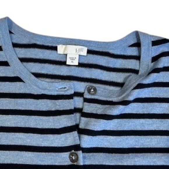 J. Jill Blue Navy Light Blue Stripe Button Cotton Bamboo Blend Cardigan Size XL - Picture 2 of 9